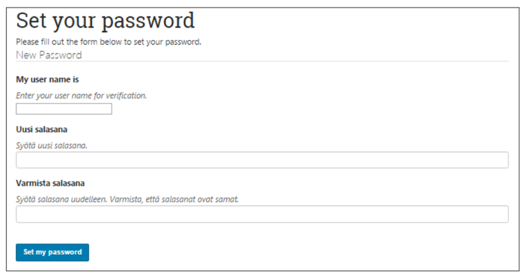 Kirjautuminen - Set your password